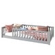 preview thumbnail 76 of 84, Montessori Twin Size Toddler Floor Bed with Fence without Door, Open-row Design Wood Frame Platform Bed with Safety Guardrails