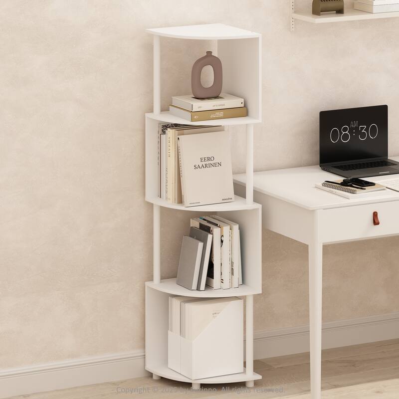 Furinno Basic 4-Tier Zigzag Corner Multipurpose Standing Shelf, Amber Pine/Black