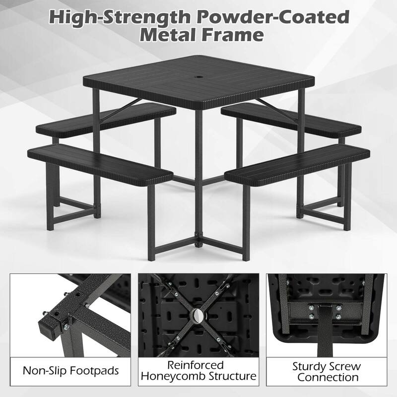 Costway Picnic Table Bench Set for 4-8 People with Umbrella Hole - See Details
