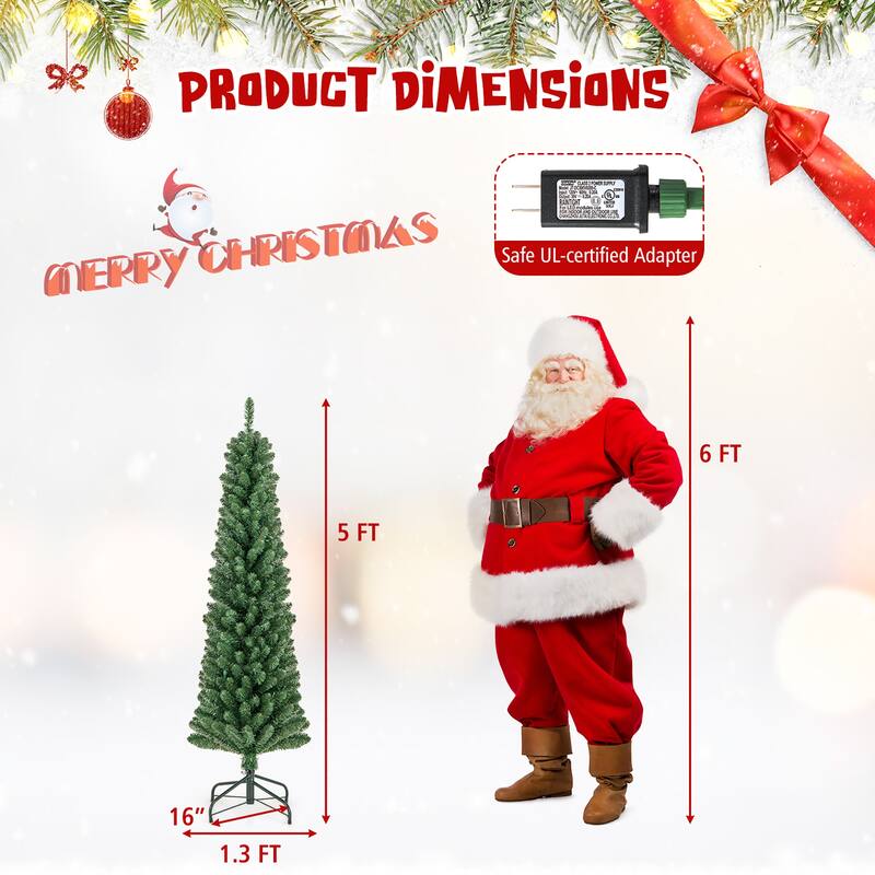 Gymax 5 FT Pencil Christmas Tree w/295 Memory Wire Branch Tips 110 LED - See Details