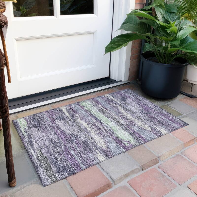 Machine Washable Indoor/ Outdoor Abstract Modern Chantille Rug - Purple - 1'8" x 2'6"
