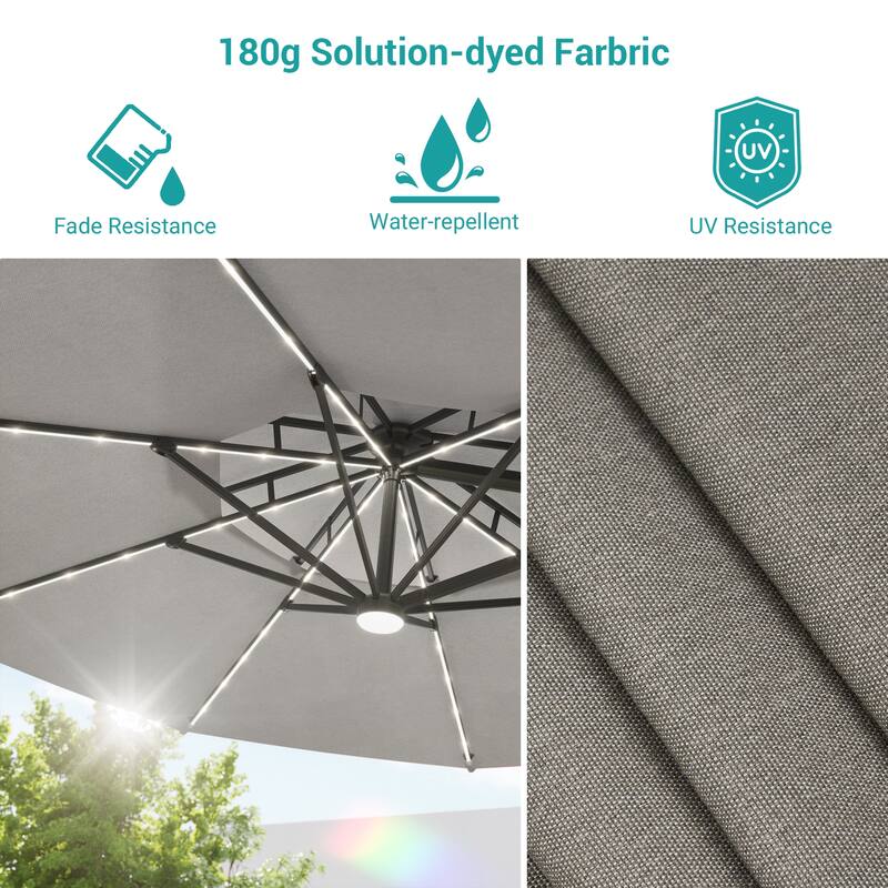 BONOSUKI 11Ft LED Double Top Aluminum LED Cantilever Patio Umbrella with Base for Patio Deck Garden, Red