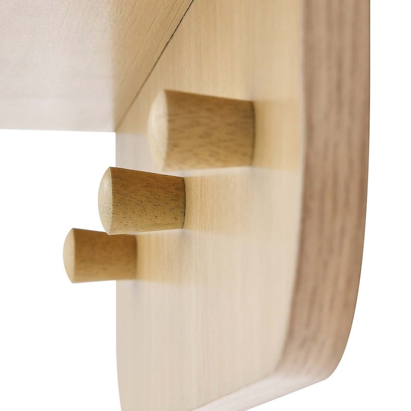 Hollow Modern Oak Wall Mirror with Shelf and Hooks