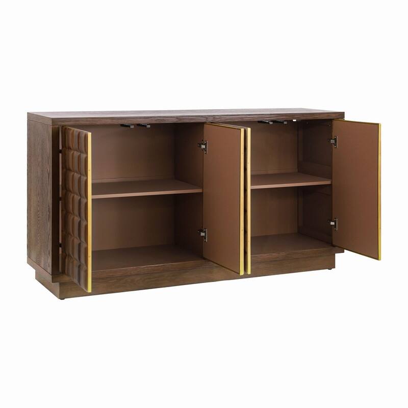Modern 4-Door Storage Cabinet with Geometric Design and Adjustable Shelves for Home Organization