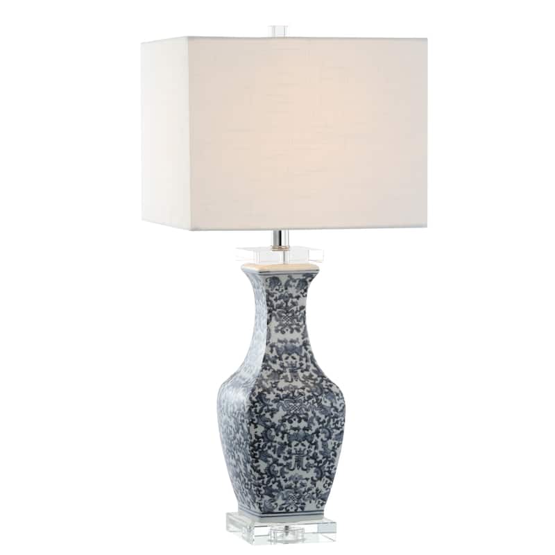 Mercer 28" Ceramic/Crystal LED Table Lamp, Blue/White by JONATHAN Y - Blue/White