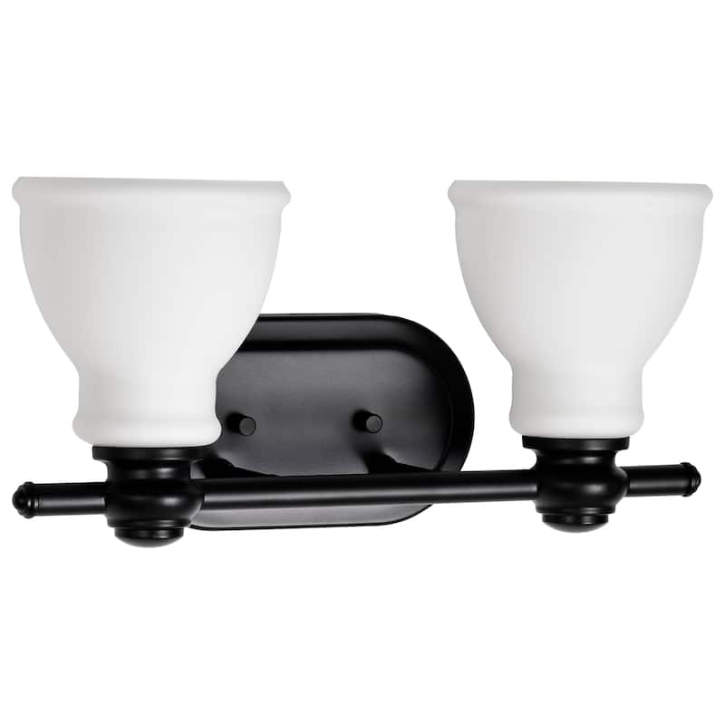 Russel 2 Light Vanity Matte Black with Satin White Glass - Matte Black