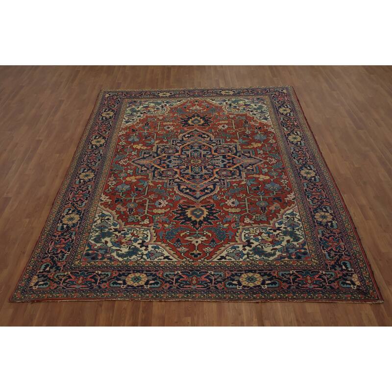Hand Knotted Oriental 100% Wool Carpet Traditional Medallion Oranges & Rust Heriz Area Rug - 11' 2'' X 8' 2''