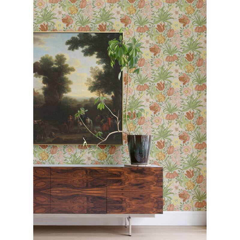 A-Street Prints Cecilia Chartreuse Tulip and Daffodil Wallpaper