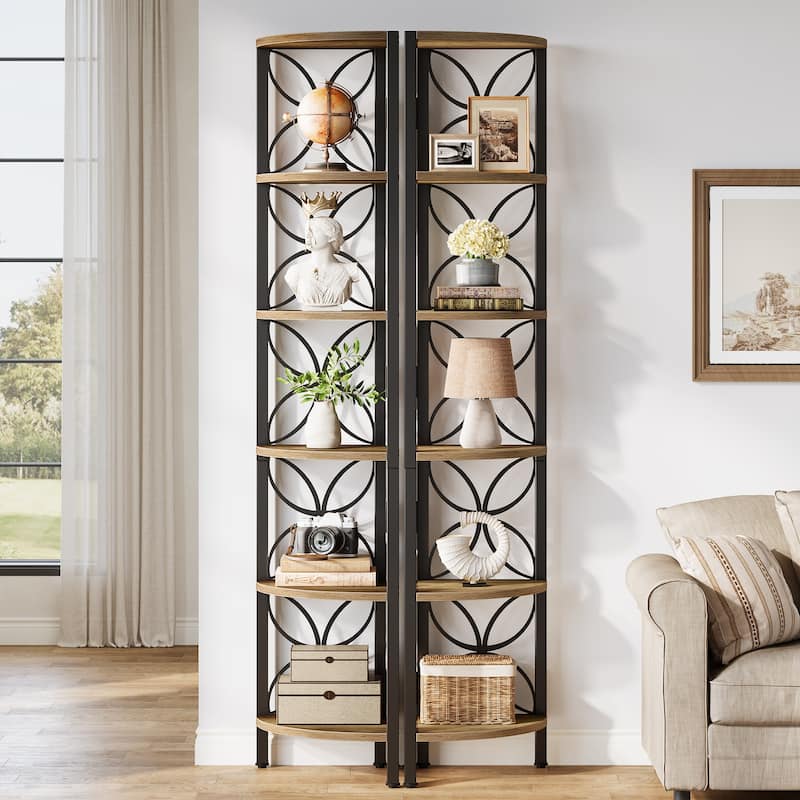 6-Tier Corner Shelf, Industrial 70.9" Rustic Corner Bookshelf Display Shelf