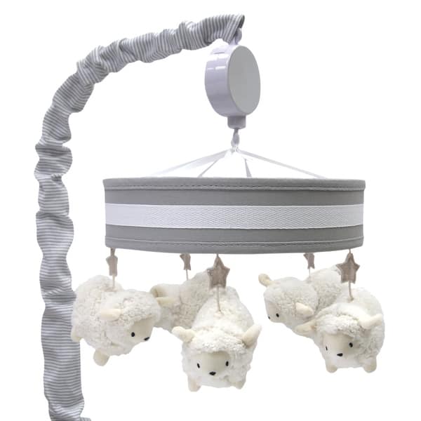 slide 2 of 4, Lambs & Ivy Signature Goodnight Sheep Gray/White Musical Baby Crib Mobile