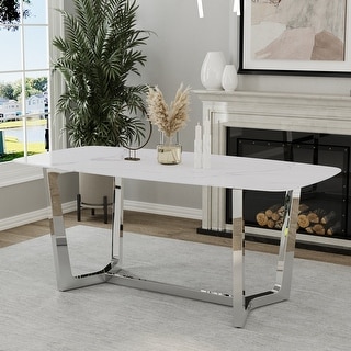 70 inch Rectangular White Sintered Stone Dining Table - Bed Bath