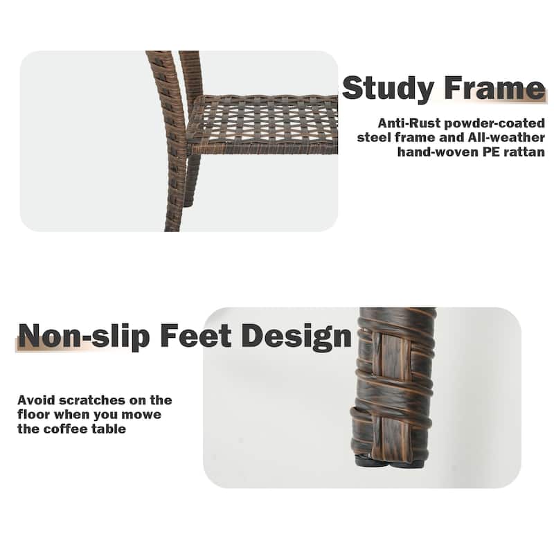 Patio Wicker Coffee Table with Storage -Brown