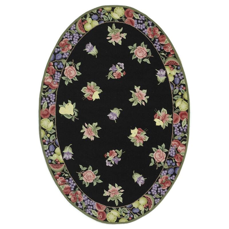 SAFAVIEH Handmade Chelsea Tiferet French Country Wool Rug - 7'6" x 9'6" Oval - Black