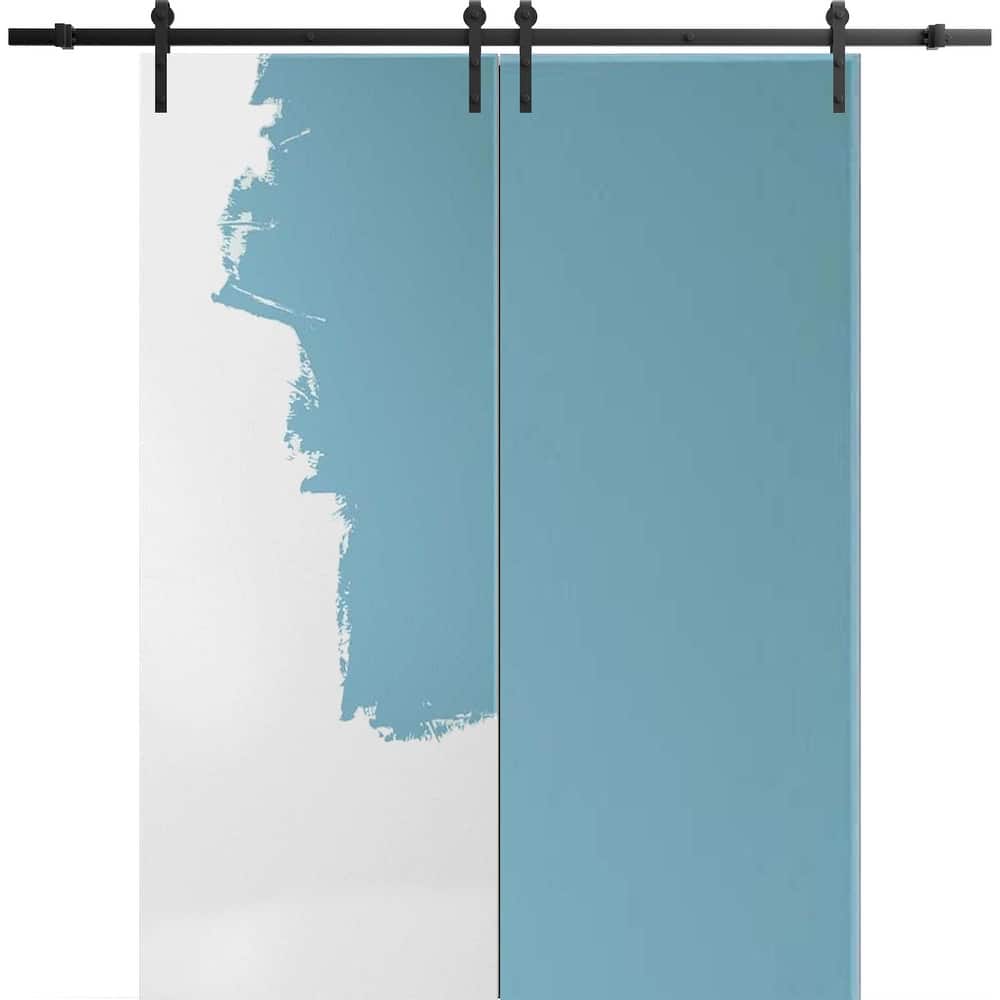 Sturdy Double Barn Door 36 x 80 inches | Planum 0010 Primed | 13FT Rail Hangers Heavy Set