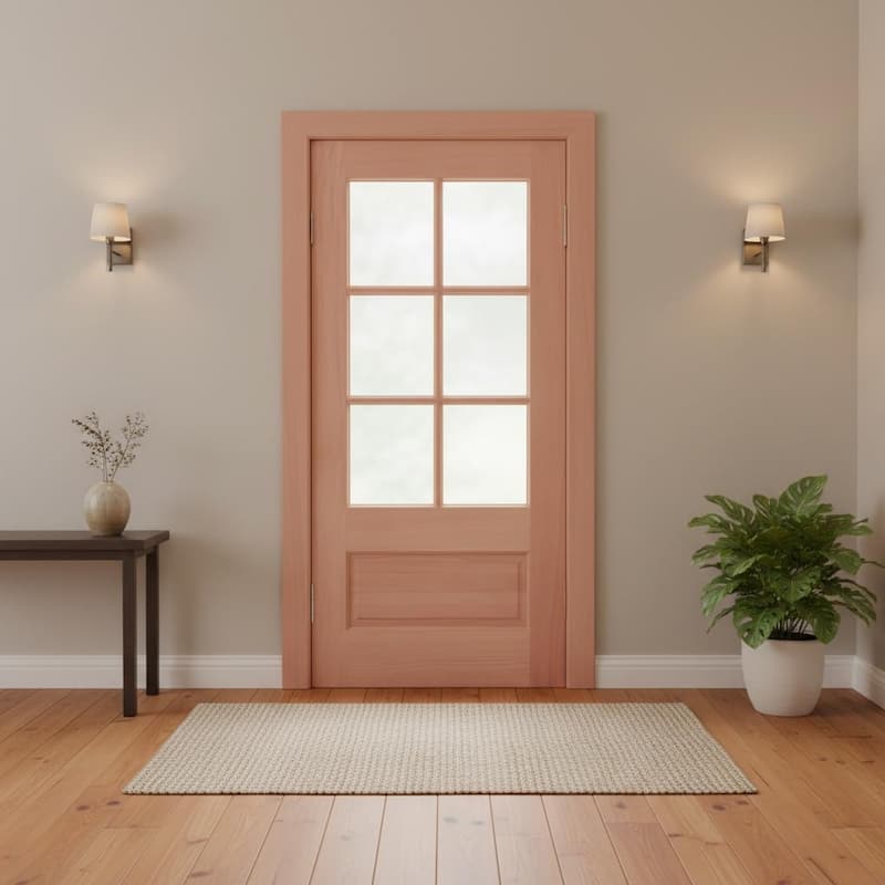 6-Lite African Mahogany Wood Unfinished Exterior Front Door with Glass Panels
