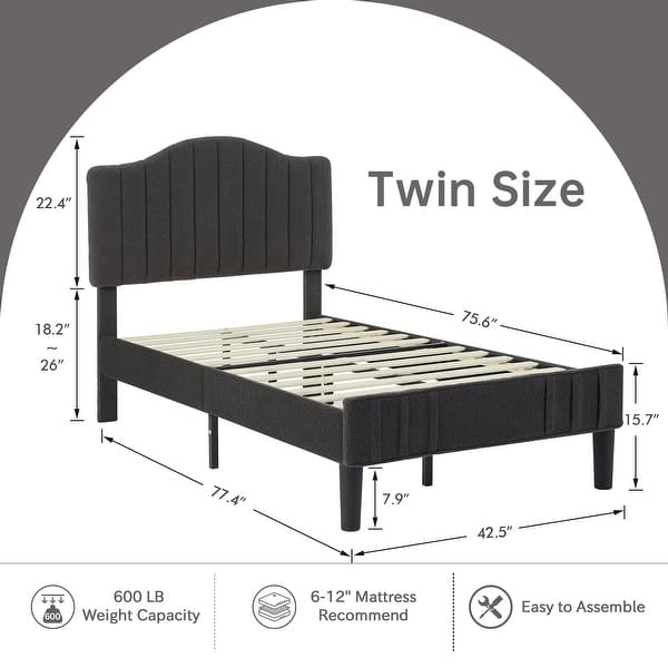 dimension image slide 2 of 3, VECELO Height Adjustable Upholstered Kids Bed Frame,Twin Size Bed Set of 2