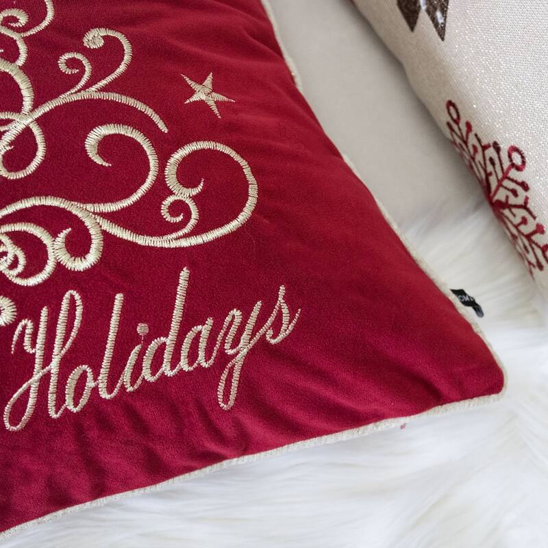 Happy Holidays Embroidered Velvet Throw Pillow