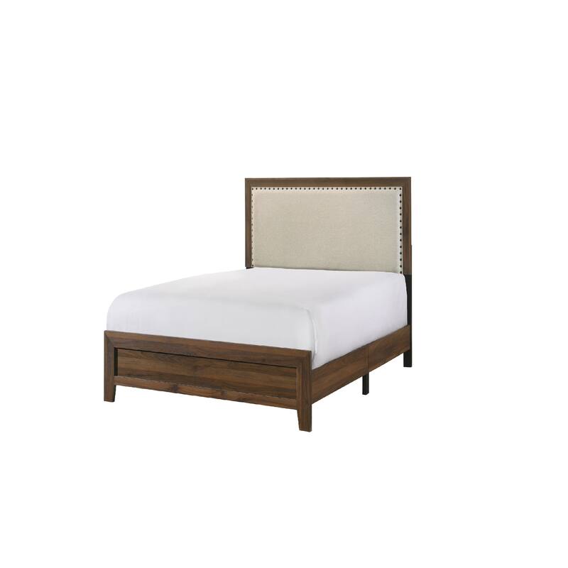 Elegant Brown Cherry Upholstered Headboard Bed with Crystal Inlay and Sturdy Wood Frame, Queen, King, Full, Twin Sizes