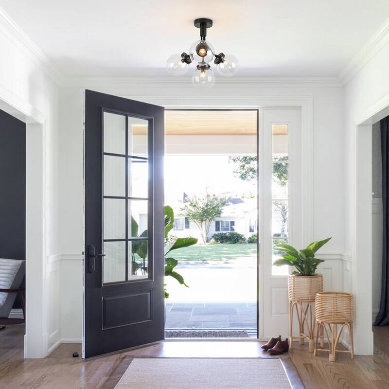 Modern 4-Light Glass Bubble Sputnik Semi Flush Ceiling Light