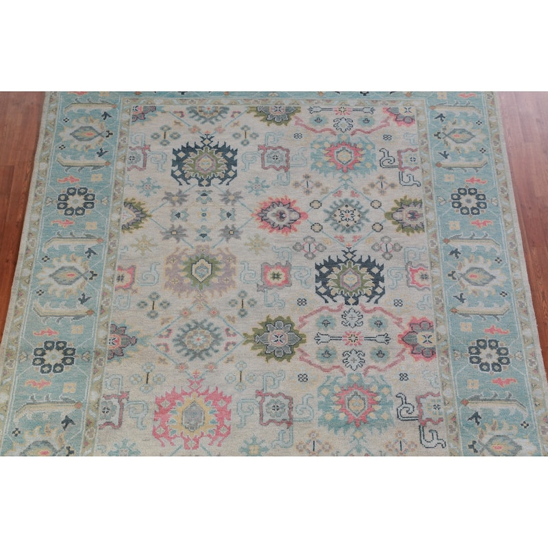 Floral Oushak Indian Area Rug Hand-Knotted Oriental Wool Carpet - 8'0" x 10'0"