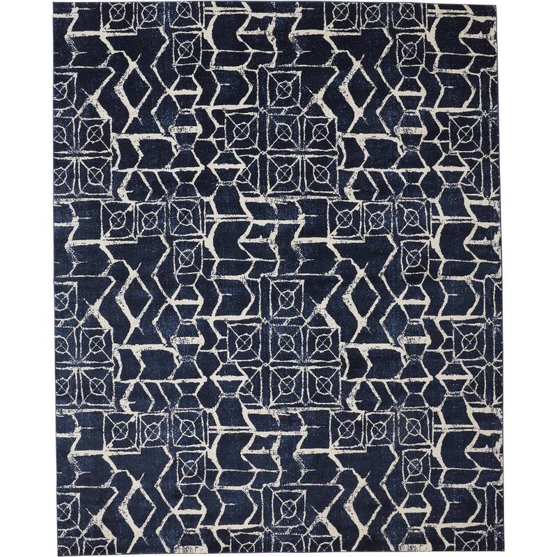 Meera Abstract Geometric Transitional Area Rug - 5' x 8' - Black Iris/Midnight Navy Blue/Ivory