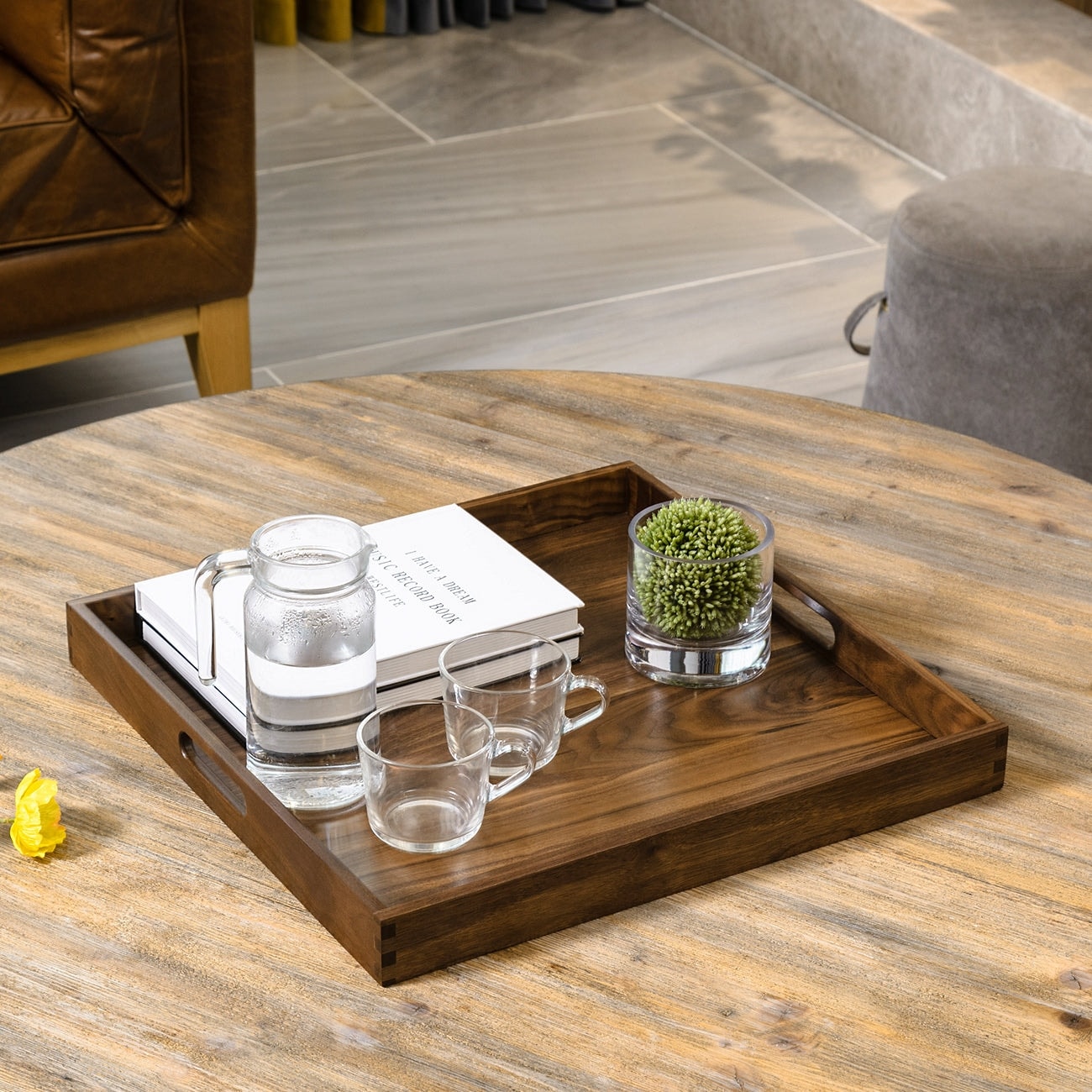 Square Black Walnut Wood Serving Tray Ottoman Tray with Handles - On Sale -  Bed Bath & Beyond - 36811094