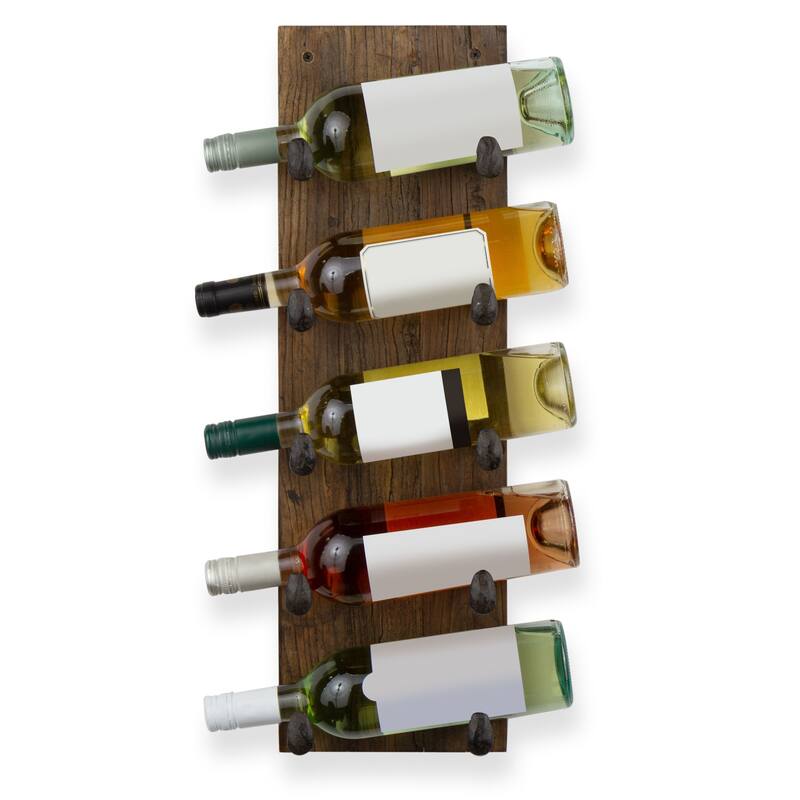 Rustic State 5 Bottle Wood Wall Mounted Wine Bottle Rack in Walnut