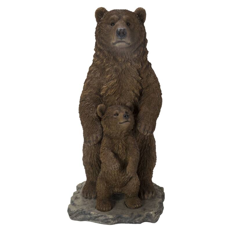 Mother and Baby Brown Bears Outdoor Garden Statue - 24.5"