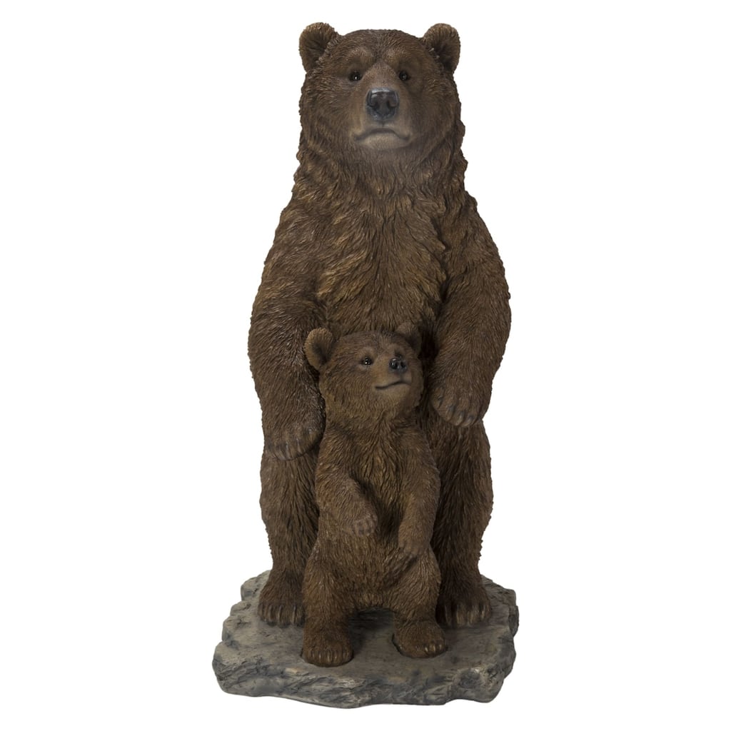 Mother and Baby Brown Bears Outdoor Garden Statue - 24.5"