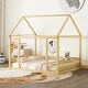 preview thumbnail 1 of 76, Pine Wood Floor Wooden Bed with House Roof Frame and Safety Guardrails Full - Natural