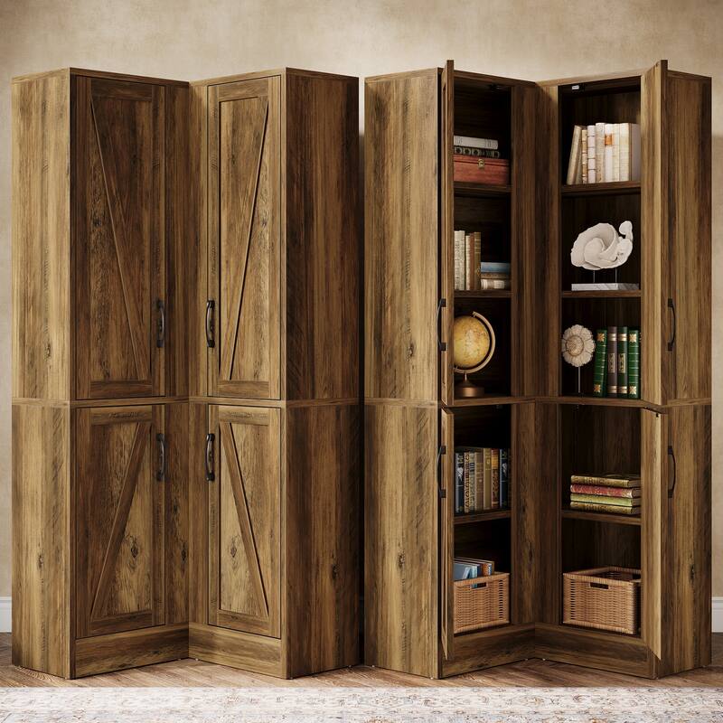 67-in Corner Cabinet, Farmhouse Accent Cabinet with Barn Doors