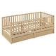 preview thumbnail 25 of 118, Wood Cribs Convertible Toddler Bed with Fence Guardrails and 2 Drawers Split into Independent Floor Bed and Daybed Slat Support