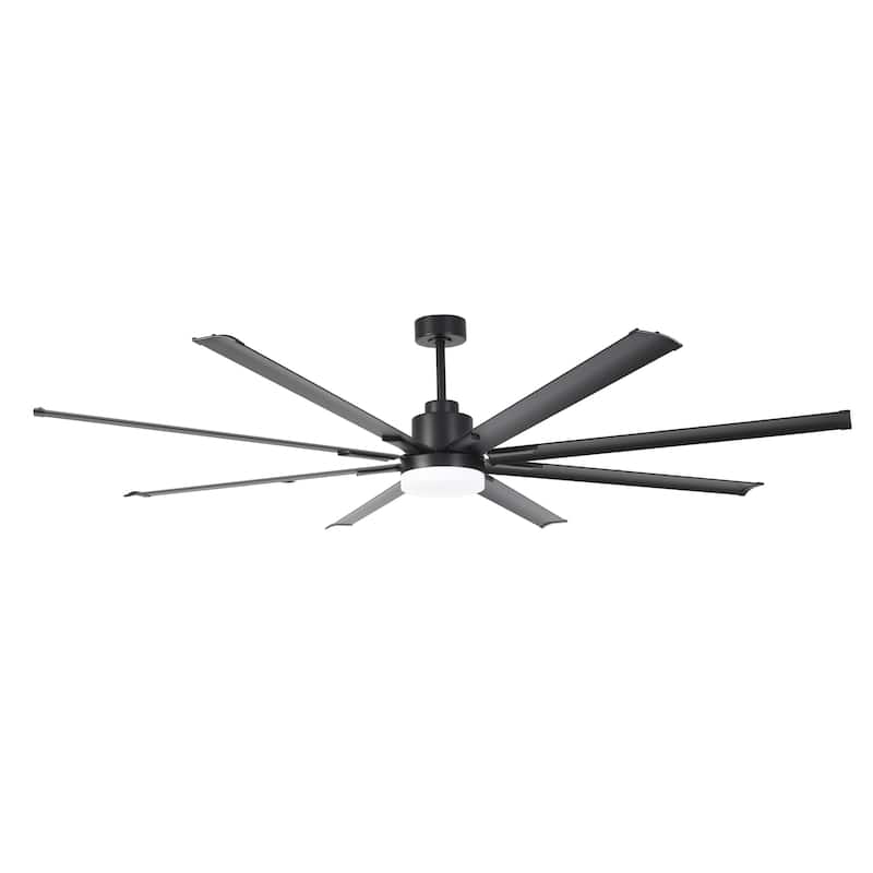 Vaczon 84" Industrial Black Aluminum Large Smart Ceiling Fan with Light and APP Control