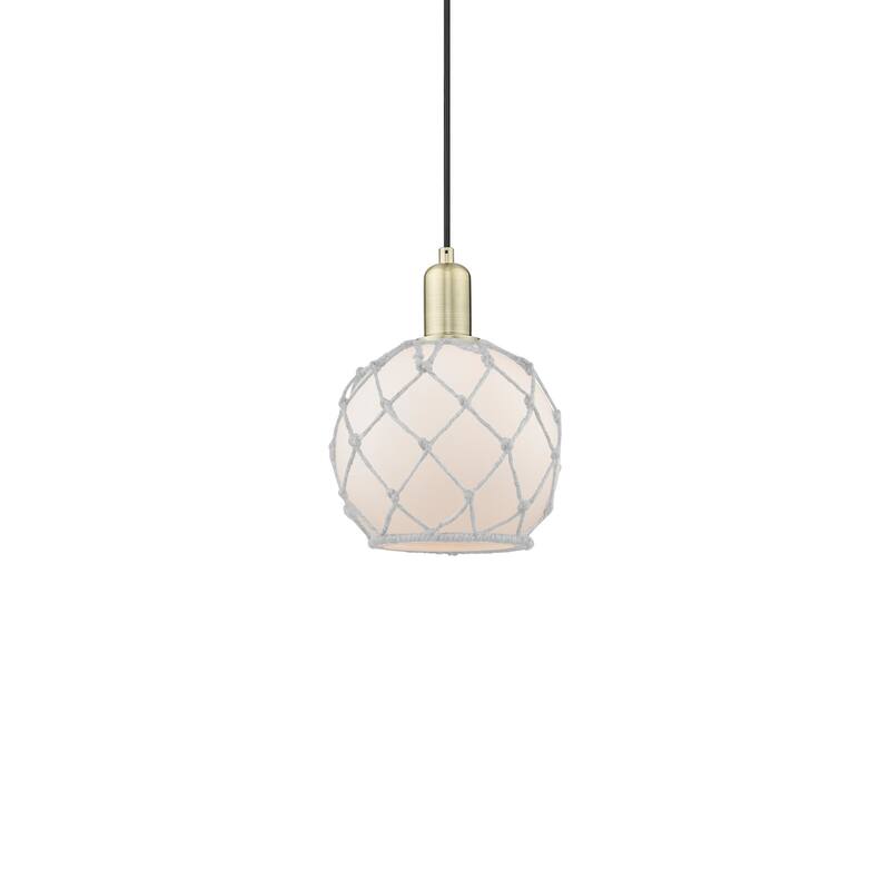 Innovations Lighting 716-1P-11-8 Farmhouse Rope Pendant Farmhouse Rope - Antique Brass / White Glass with White Rope