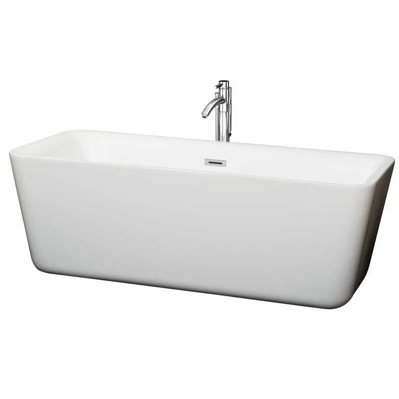 Wyndham Collection Emily 69-inch White Freestanding Soaking Bathtub - White, Polished Chrome Trim & Faucet