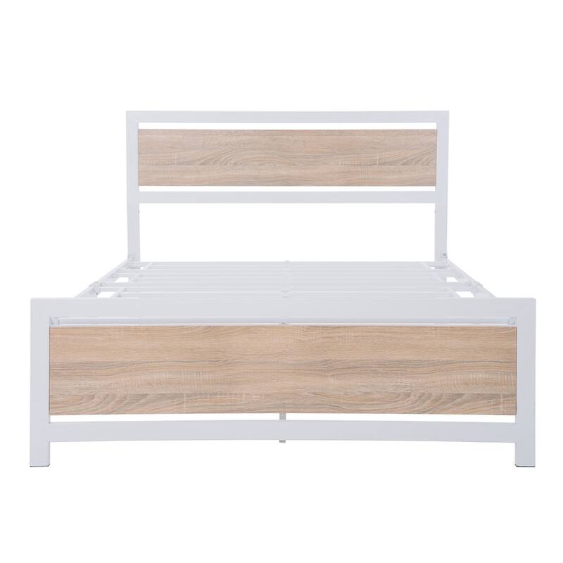 Metal and Wood Bed Frame Platform Bed