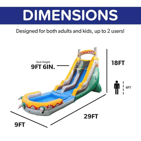 Herokiddo18FT Commercial Grade T-Rex Inflatable Water Slide with Air Blower & Detachable Pool, Tall Seating Height, Outdoor Play