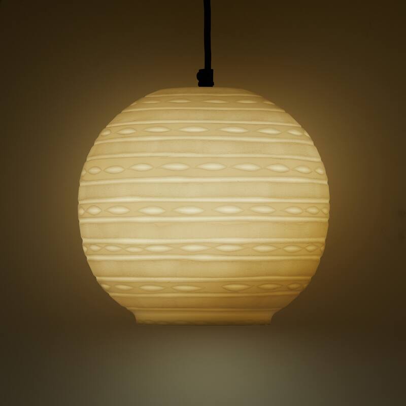 Hayley River of Goods Black Metal and White Blown Glass 9.5-Inch Pendant Light with Adjustable Hanging Cord - 9.5" x 9.5" x 64"