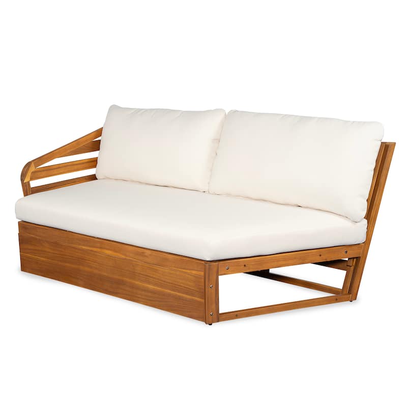 Roomfitters Outdoor Acacia Wood Patio V-Shaped Sofa Sectional Set with Cushions, Beige