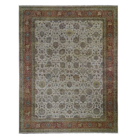Hand Knotted Ivory Fine Oriental with New Zealand Wool Oriental Rug (11'8" x 14'10") - 11'8" x 14'10"