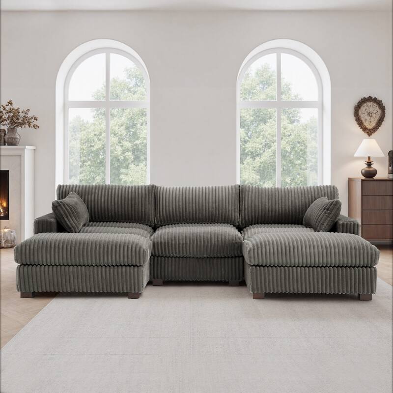 Plush Corduroy Upholstered Modular Sectional Sofa with Chaise