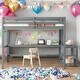 preview thumbnail 2 of 16, Full Size Kids Bed Loft Bed with Desk and Ladders Guardrails, Grey