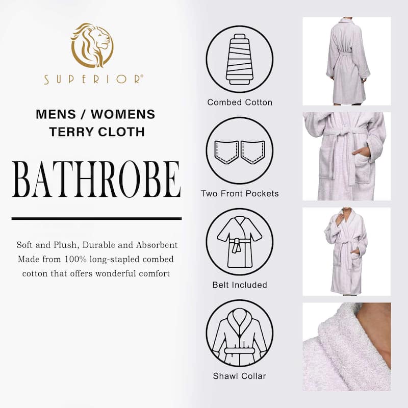 100% Cotton Soft Terry Adult Unisex Lightweight Bathrobe by Superior