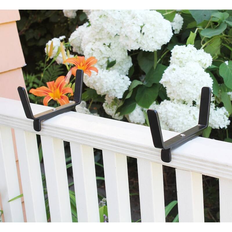 Achla Designs Small Galvanized Steel Flower Box Planter With Brackets for 2 x 4 Railings, 22 Inch Wide