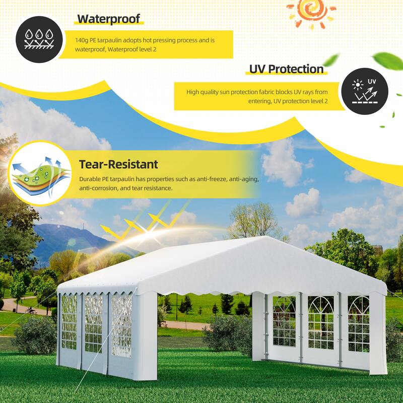Durable Party Tent Gazebo for Events, Weddings, and BBQs - Includes Removable Sidewalls with Windows & Storage Bags, White