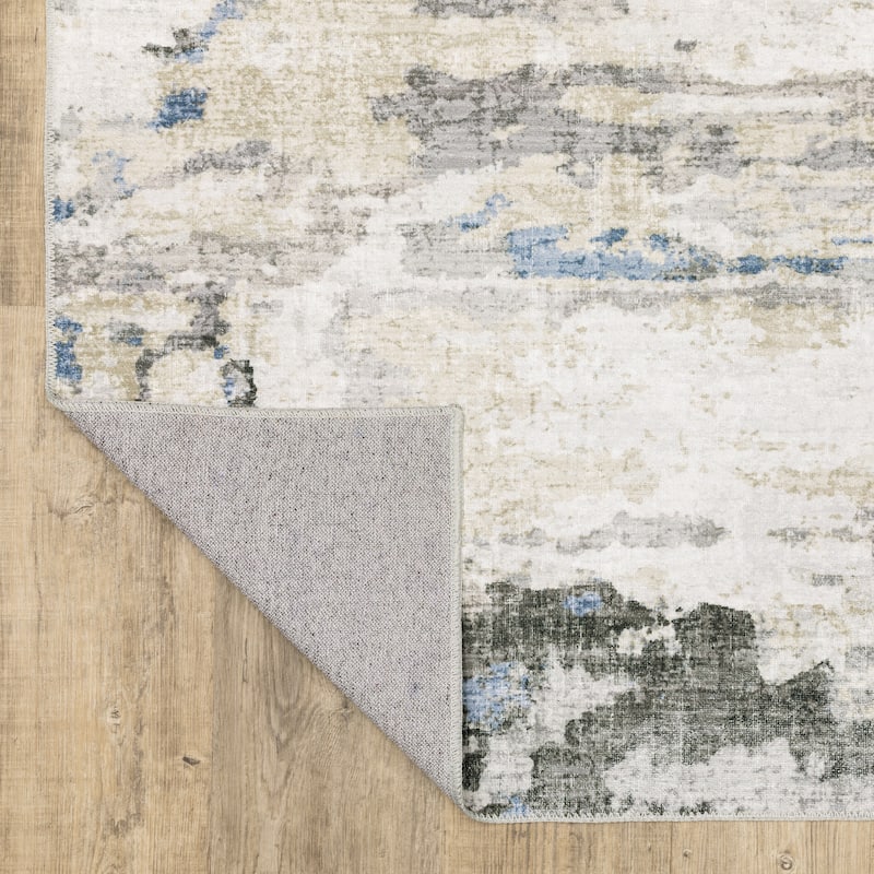Vista Home Marissa Washable Abstract Grey/ Blue Indoor Area Rug