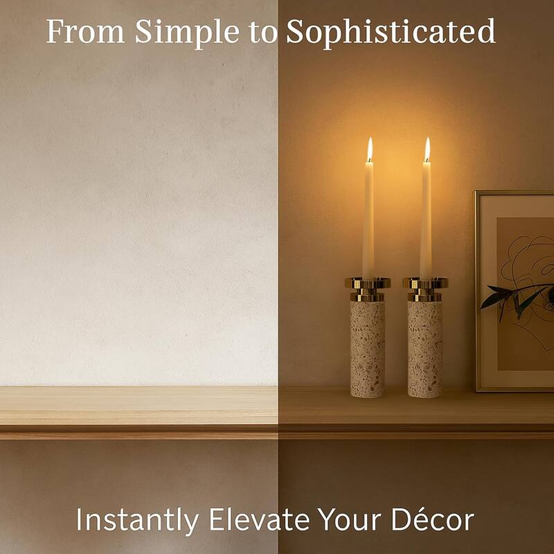 Pink Tall Cement Candlestick Set of Two with Gold Trim and Splattering