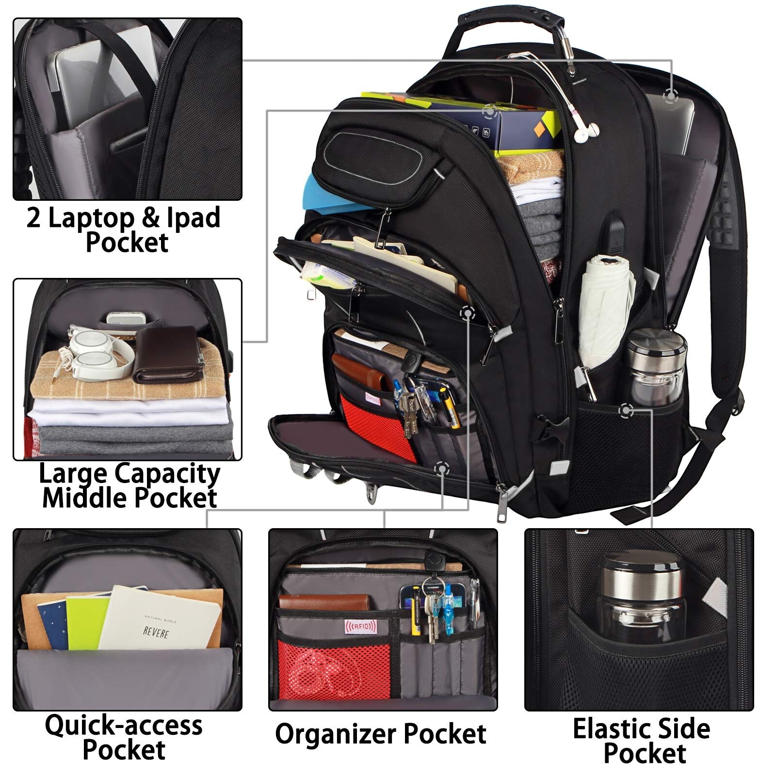 buy 18.4 inch laptop backpack NEWHEY 18 Business Travel Backpacks for Men Women Extra Large Waterproof TSA Anti Theft College Bookbags with USB Charging Port KROSER Travel Laptop Backpack 18.4