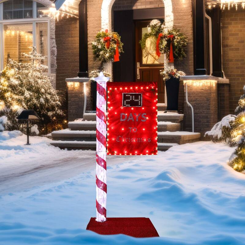 VEIKOUS 5FT Lighted Christmas Countdown Sign, Outdoor Countdown Board with Days Setting & Sturdy Steel Frame