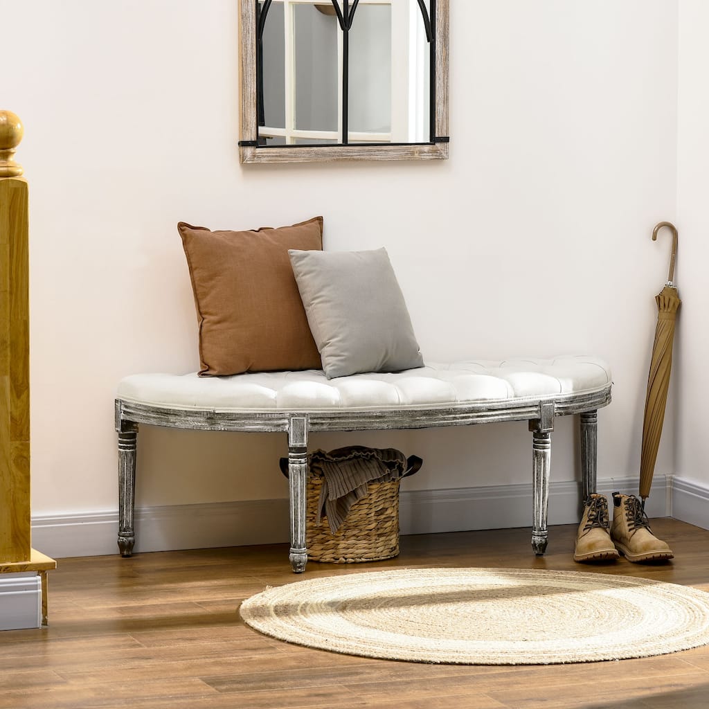 Semi-Circle Bed Bench with Tufted Design and Rubberwood Legs